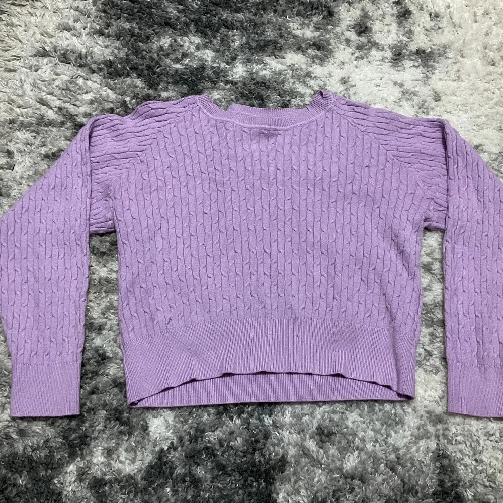 Cable Knit Sweater Long Sleeve Crew Neck Pullover Lavender Top